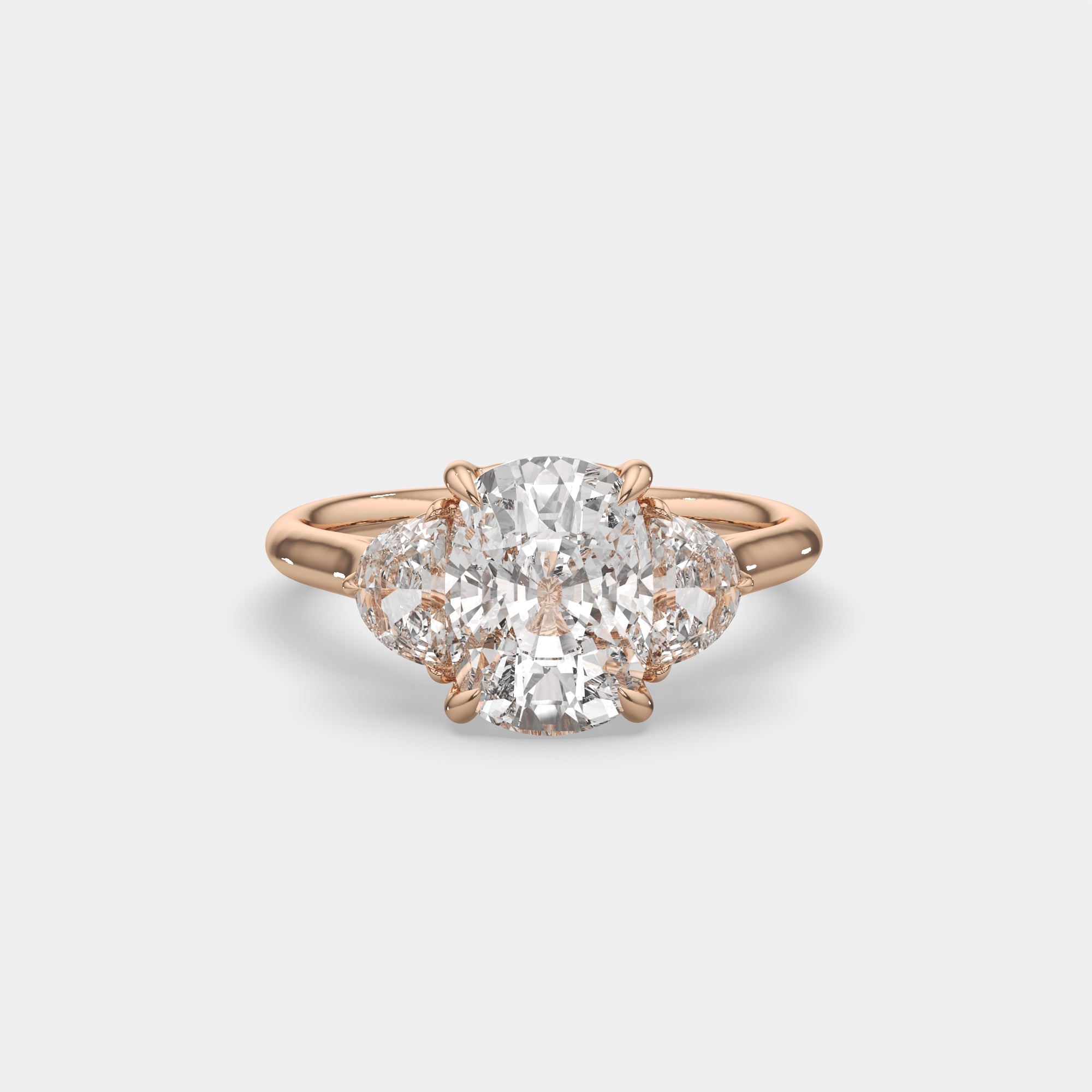 4.60 Ct F VS1 Cushion 3 Stone Ring with Half Moon Accents