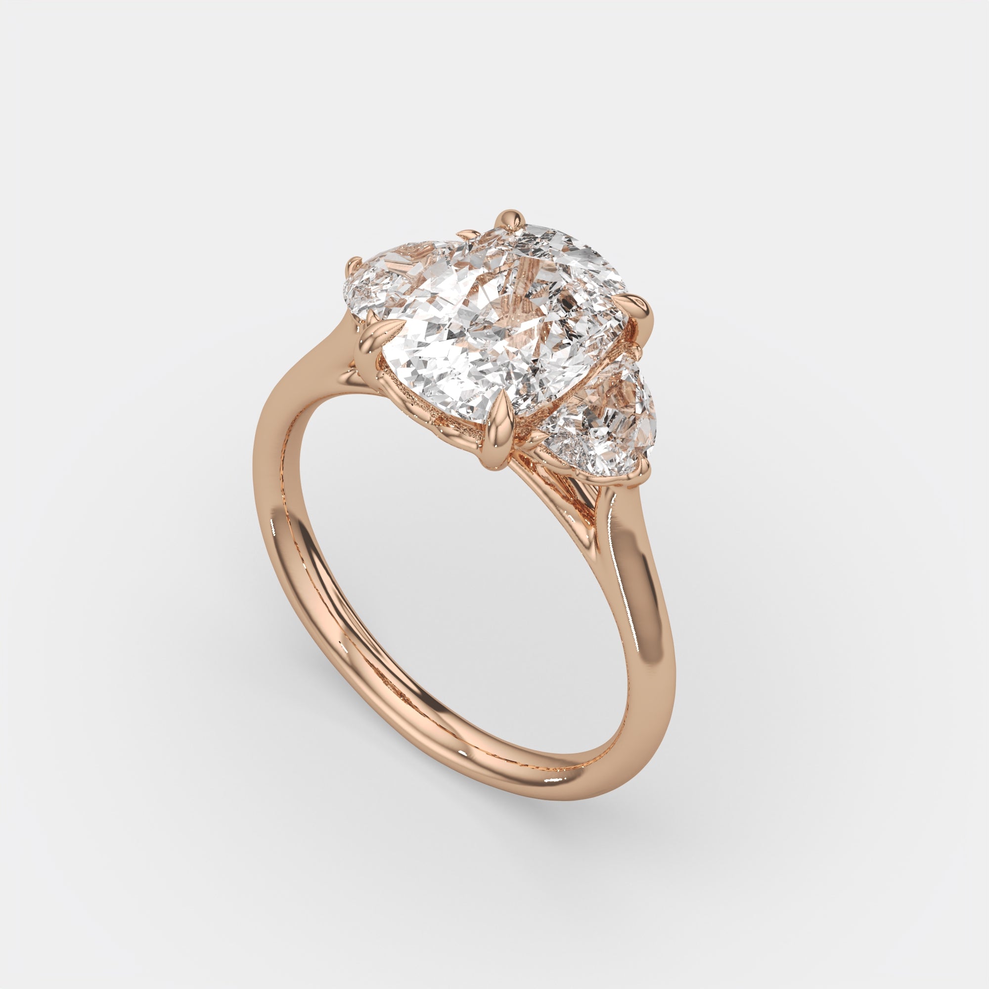 4.60 Ct Cushion 3 Stone Ring with Half Moon Accents, view 4