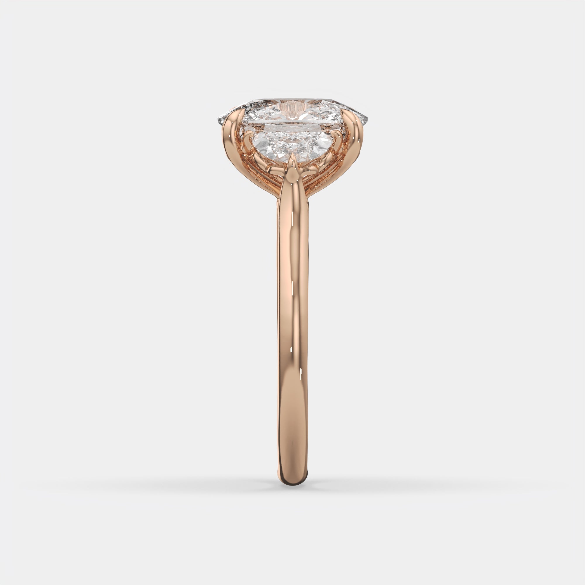 4.60 Ct F VS1 Cushion 3 Stone Ring with Half Moon Accents