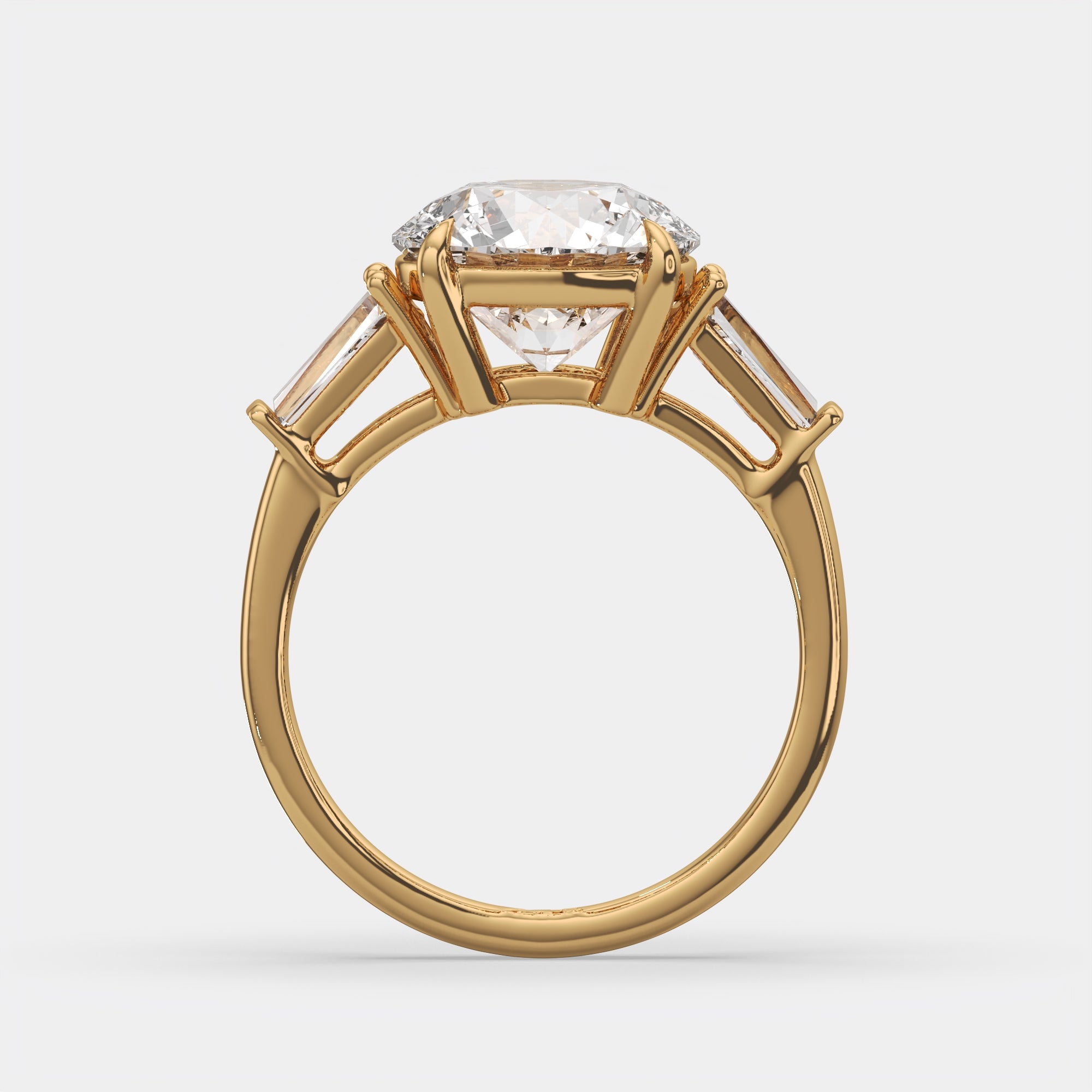 3.40 Ct Round Diamond Ring W/ Tapered Baguettes, in 14k yellow gold, angle view 1 (2)