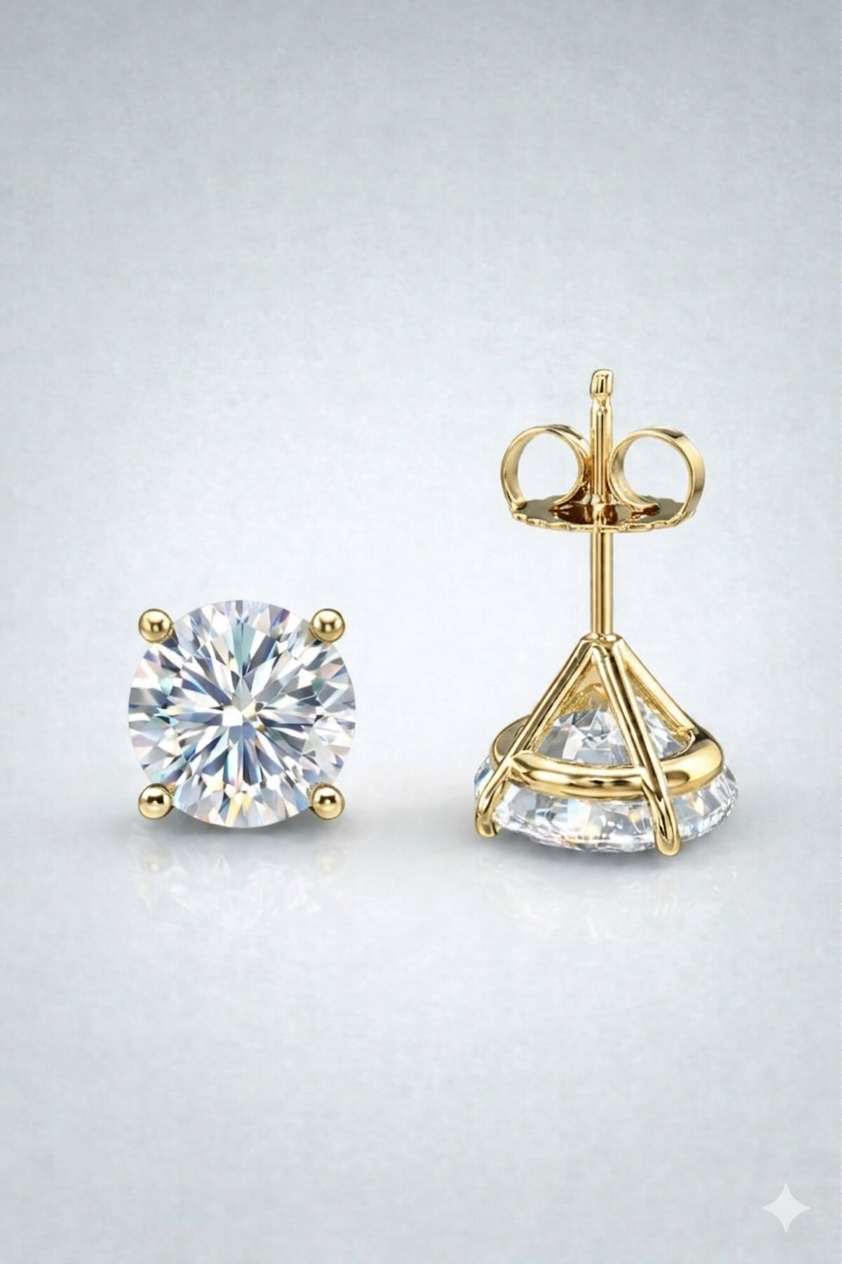 Diamond Stud Earrings, 4-prong martini setting, in 14k yellow gold