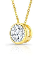 Load image into Gallery viewer, 1 Ct Round F VS2 Lab Grown Diamond Bezel Pendant 14k Yellow Gold IGI Certified