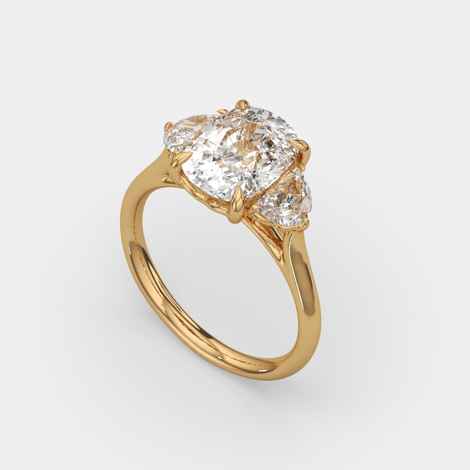 4.60 Ct Cushion 3 Stone Ring with Half Moon Accents, view 3