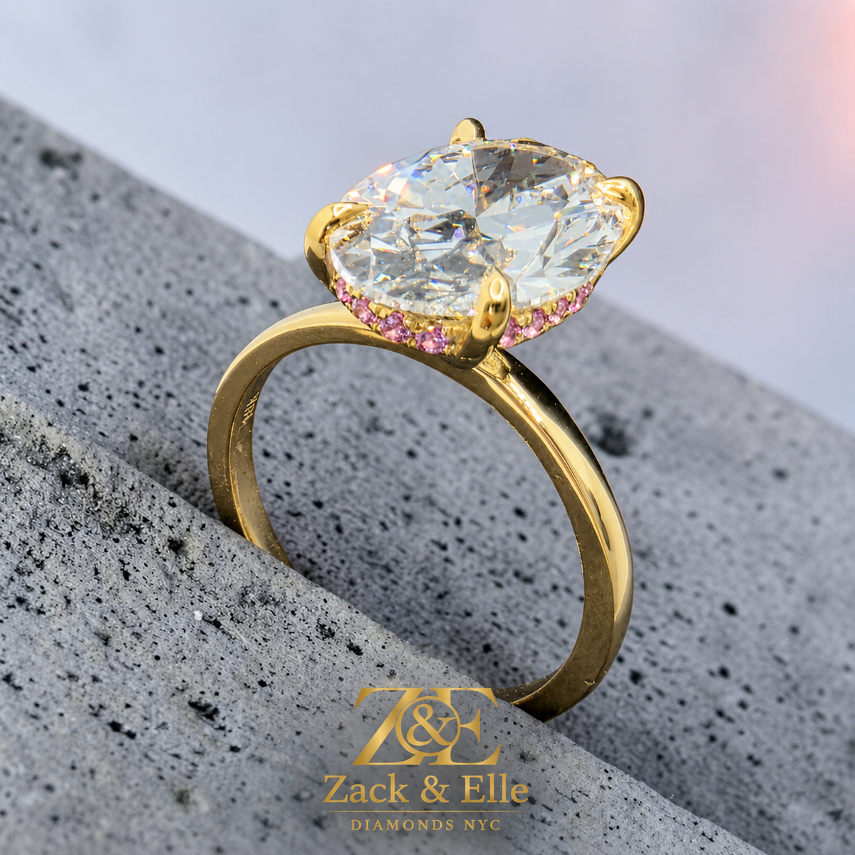 5.15 Ct E VS1 Oval Pink Sapphire Halo Lab-Grown Diamond Ring