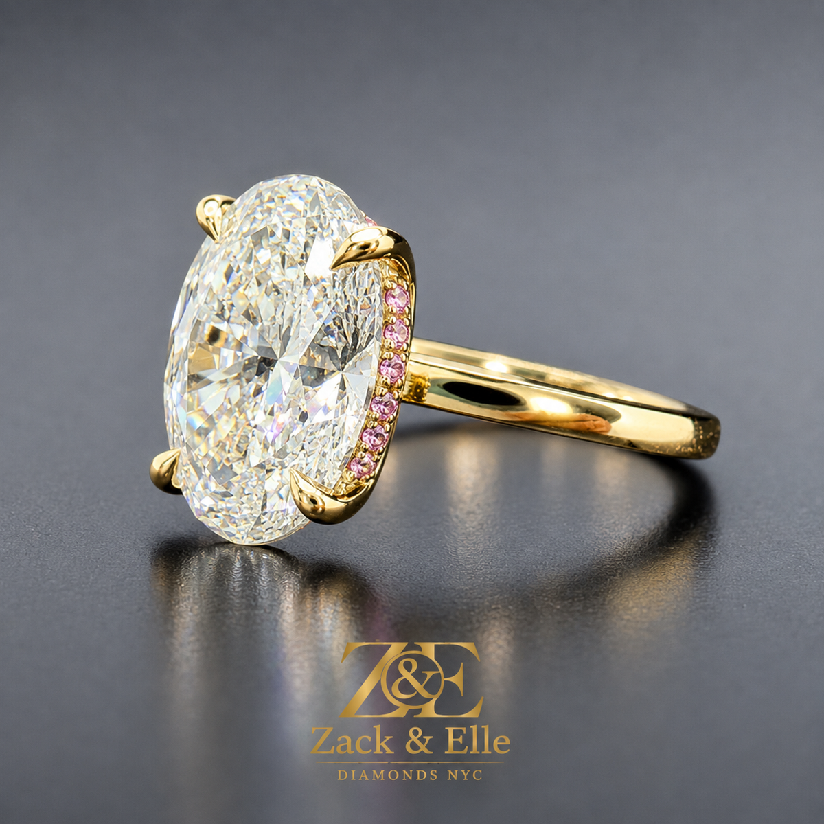 5.15 Ct E VS1 Oval Pink Sapphire Halo Lab-Grown Diamond Ring
