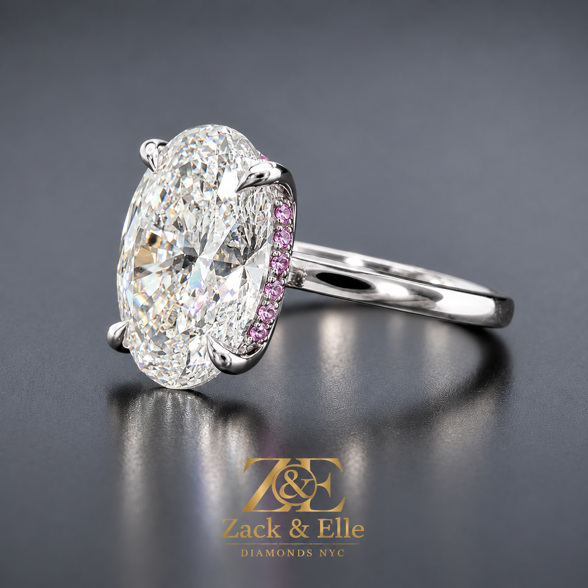 5.15 Ct E VS1 Oval Pink Sapphire Halo Lab-Grown Diamond Ring