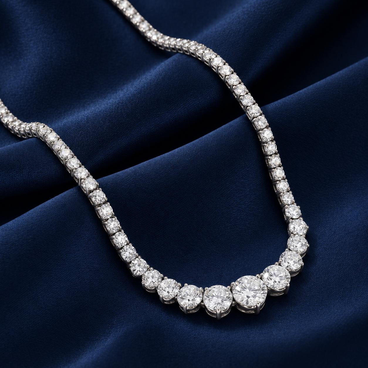 10.00 Ct D VS Graduating Lab-Grown Diamond Tennis Necklace | 14K Gold 17"