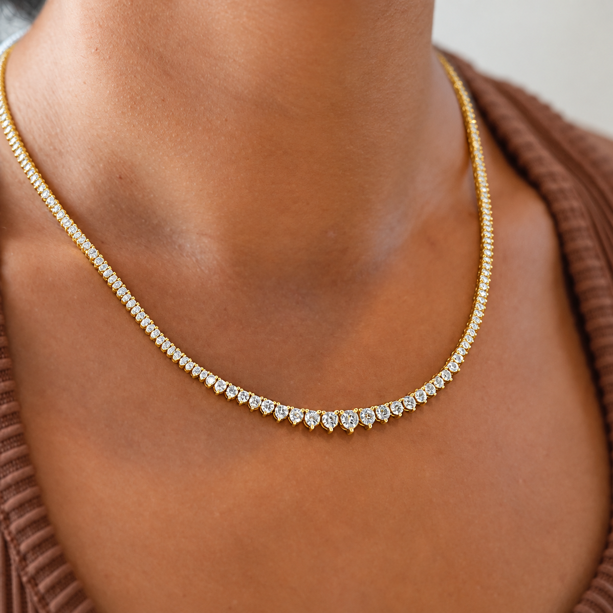 10.00 Ct D VS Graduating Lab-Grown Diamond Tennis Necklace | 14K Gold 17"