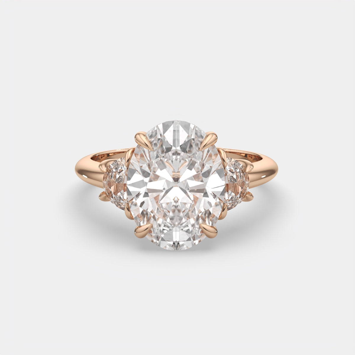 6.00 Ct Oval 3 Stone Ring With Half Moon Accents, view 9