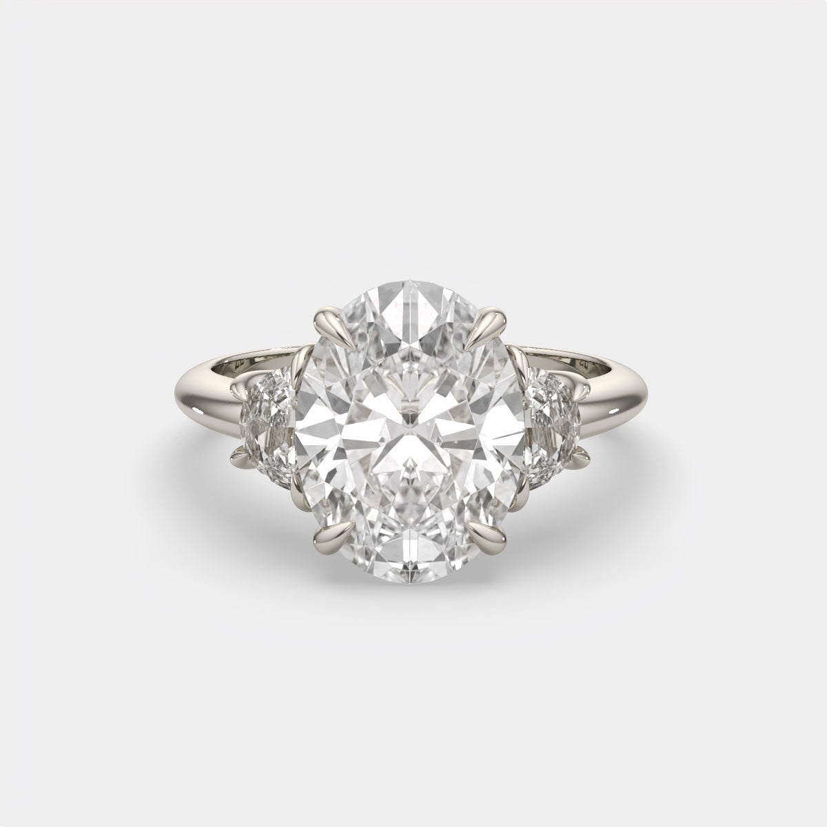 6.00 Ct Oval 3 Stone Ring With Half Moon Accents, view 7