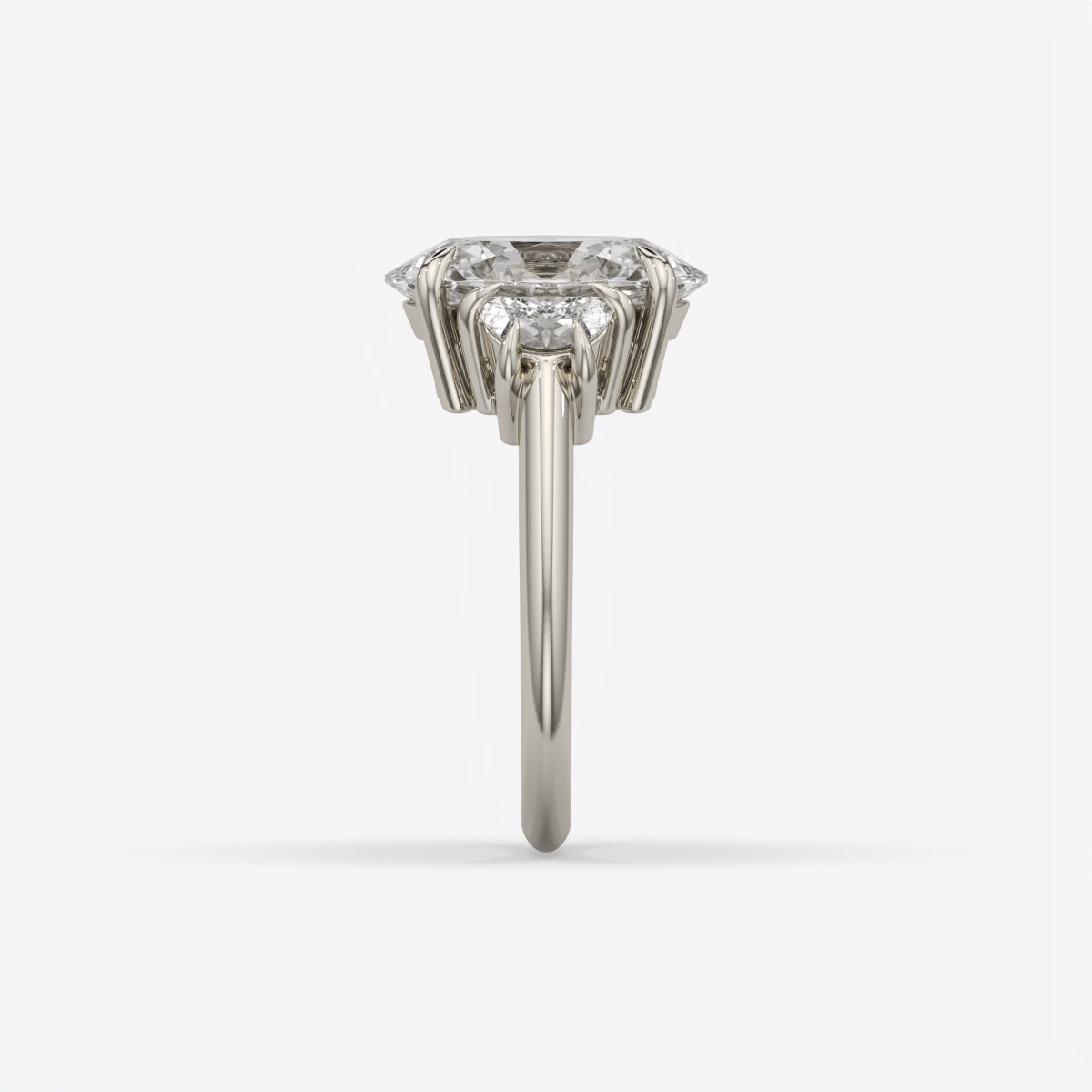 6.00 Ct Oval 3 Stone Ring With Half Moon Accents, view 15