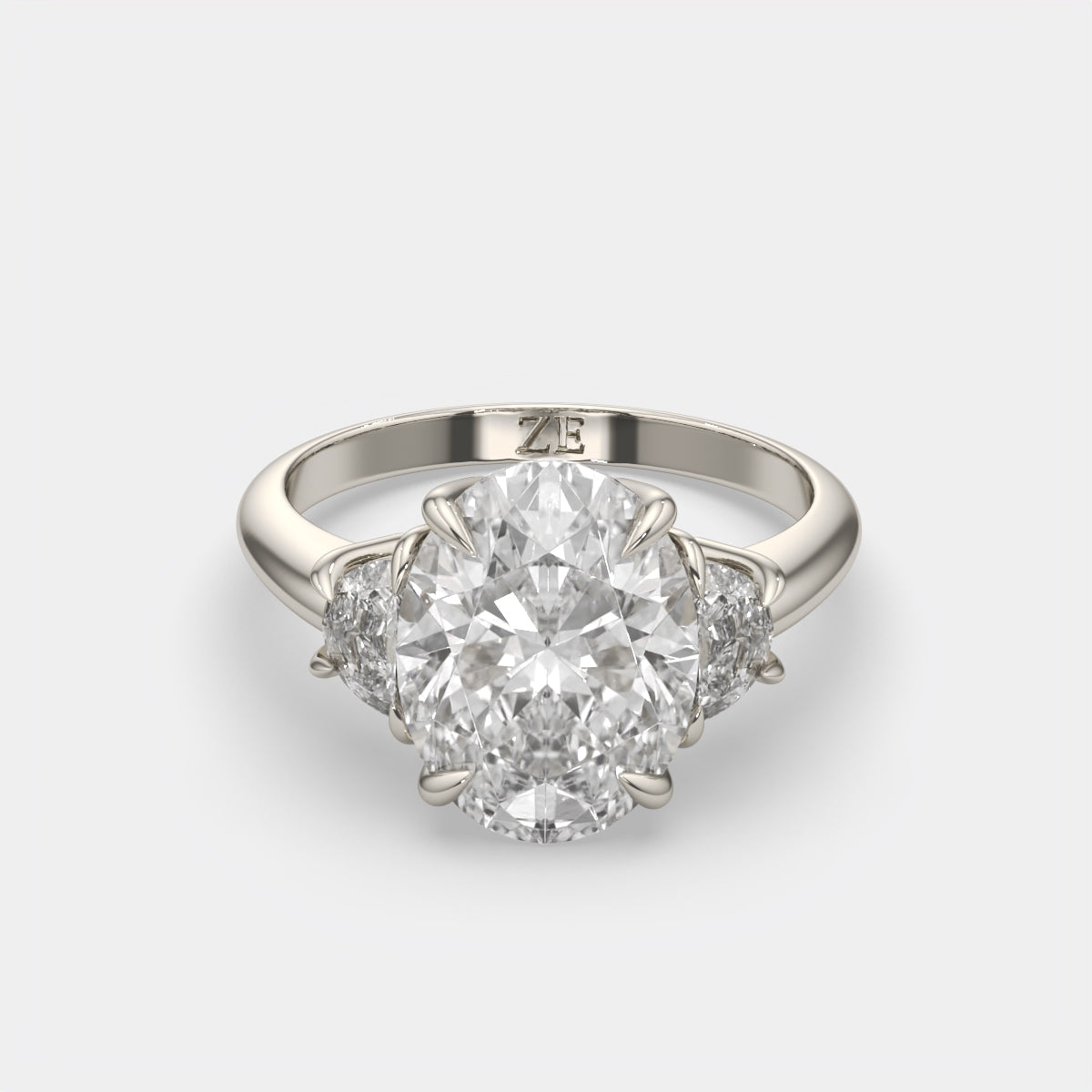 6.00 Ct Oval 3 Stone Ring With Half Moon Accents, view 17