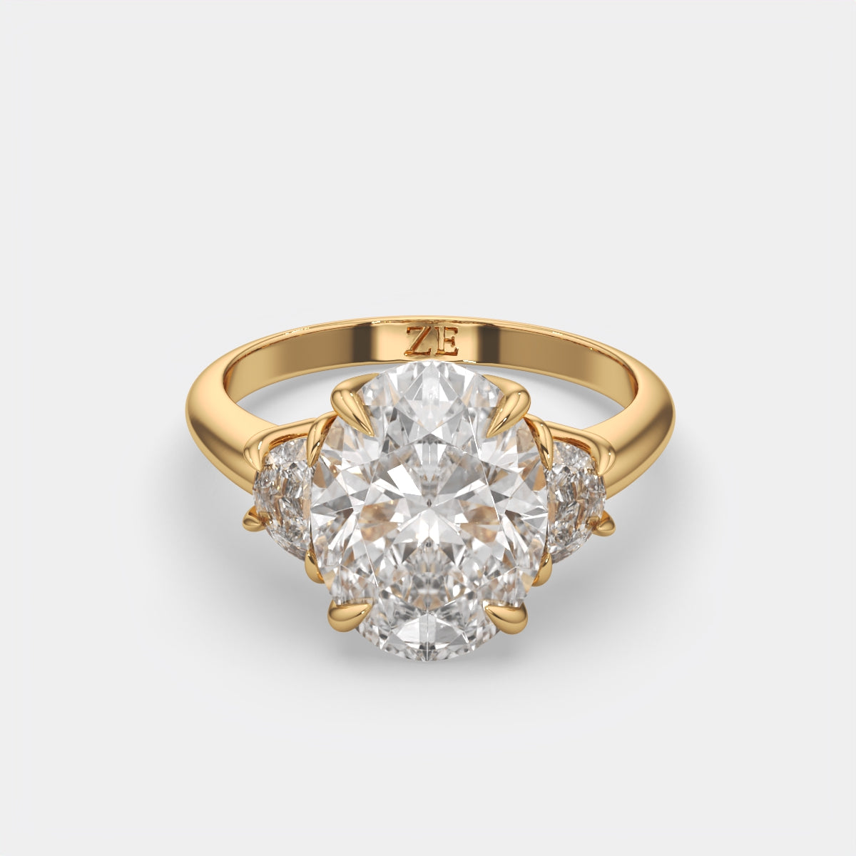 6.00 Ct Oval 3 Stone Ring With Half Moon Accents, view 1
