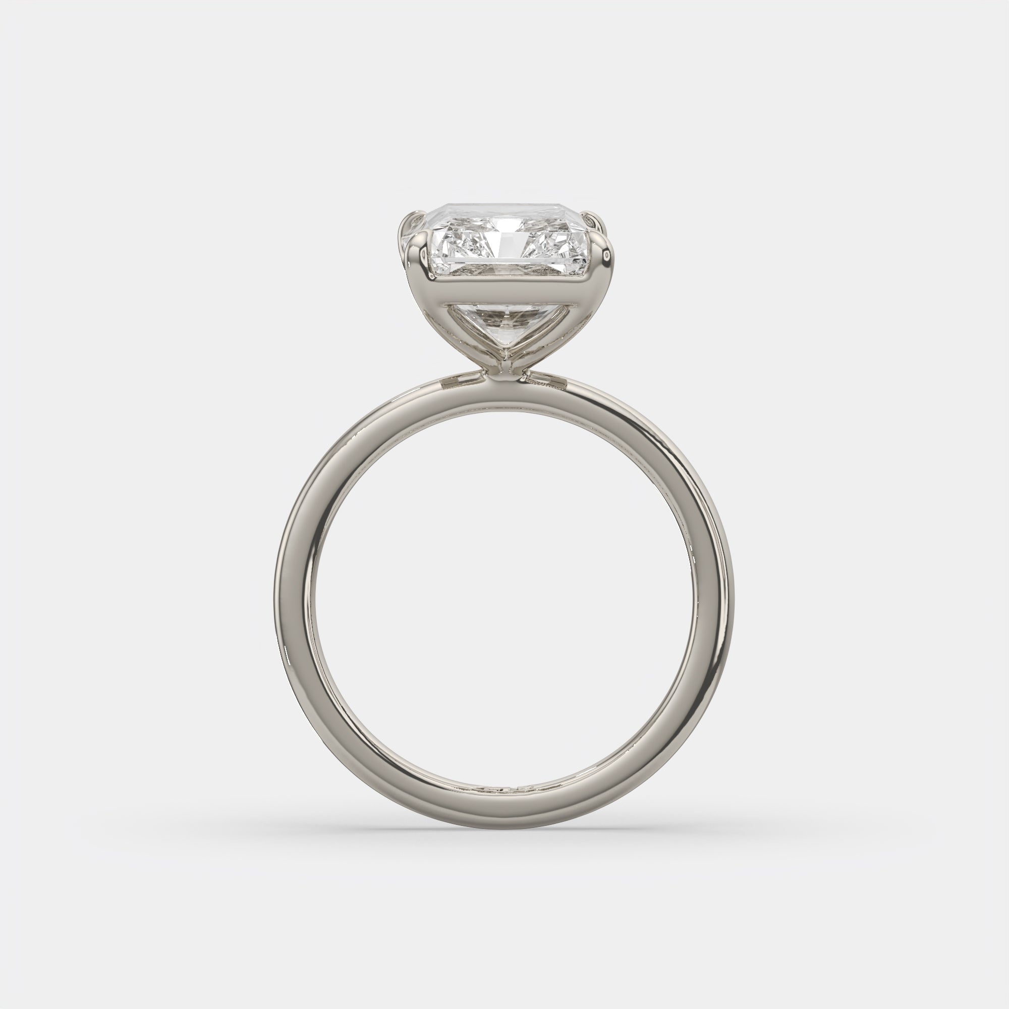 5.00 Ct E VS1 Radiant Solitaire Diamond Ring, in 14k white gold, front view (2)
