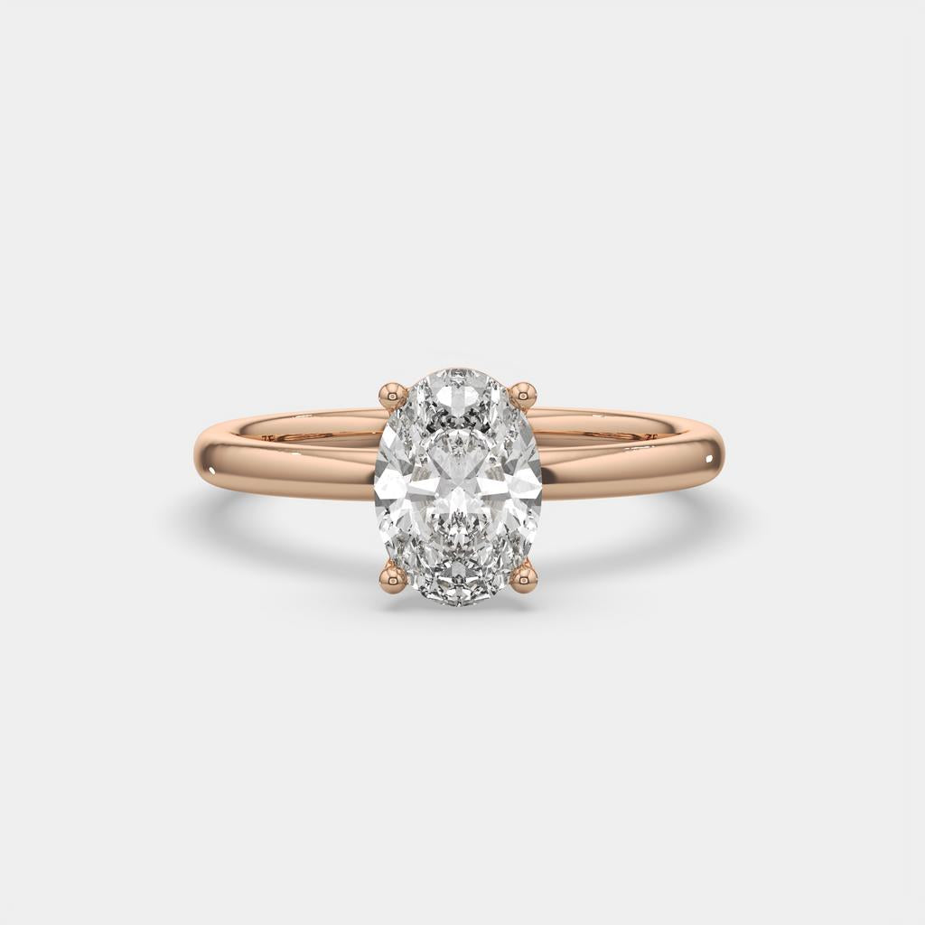 1.00 Ct E VS1 Oval Lab Grown Diamond Solitaire Ring, in rose gold, front view