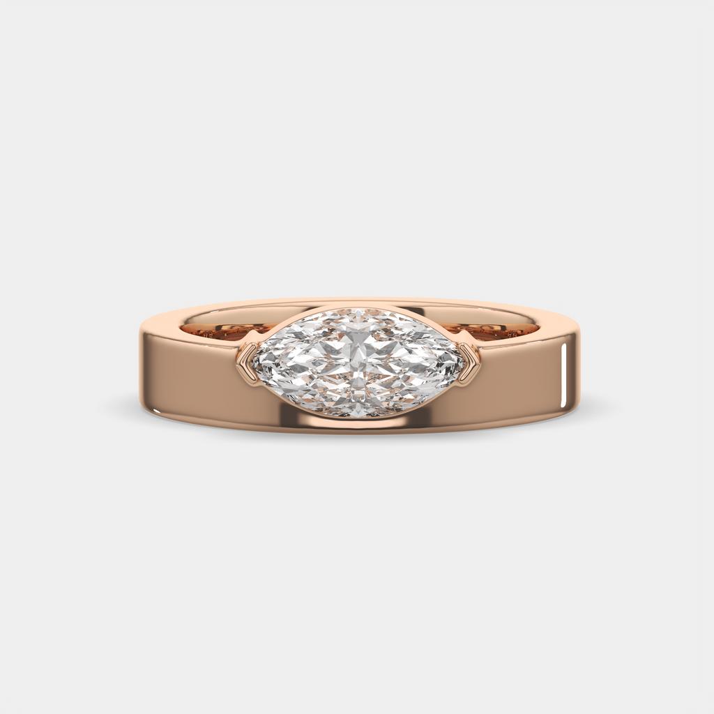 1.00 Ct D VS1 Marquise East West Solitaire Lab Grown Diamond Ring, in rose gold, front view