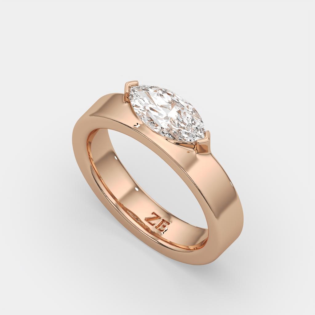 1.00 Ct D VS1 Marquise East West Solitaire Lab Grown Diamond Ring, in rose gold, front view