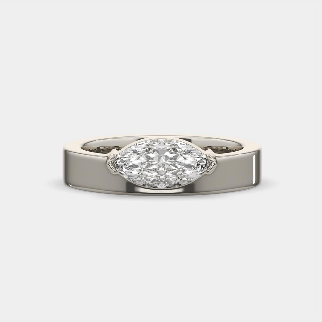 1.00 Ct D VS1 Marquise East West Solitaire Lab Grown Diamond Ring, in white gold, front view