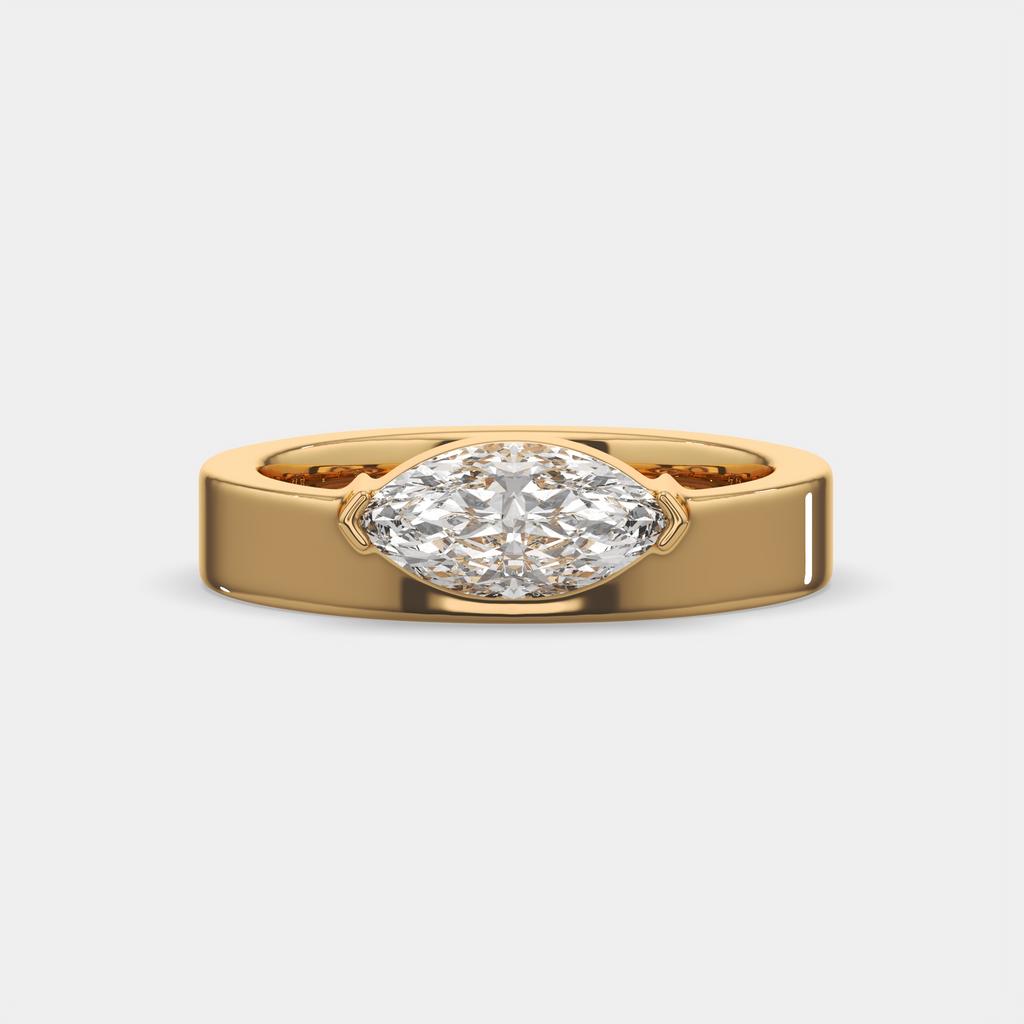 1.00 Ct D VS1 Marquise East West Solitaire Lab Grown Diamond Ring, in yellow gold, front view