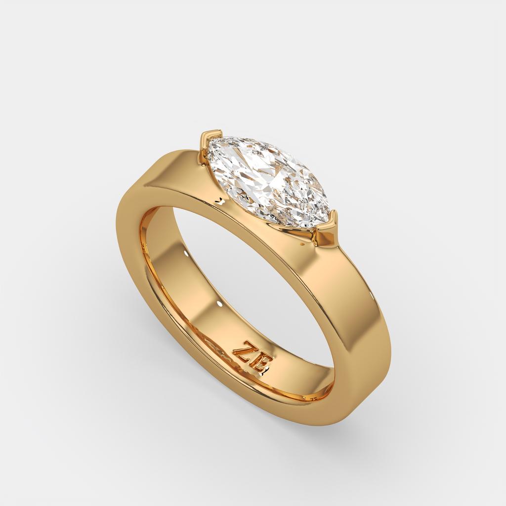 1.00 Ct D VS1 Marquise East West Solitaire Lab Grown Diamond Ring, in yellow gold, front view