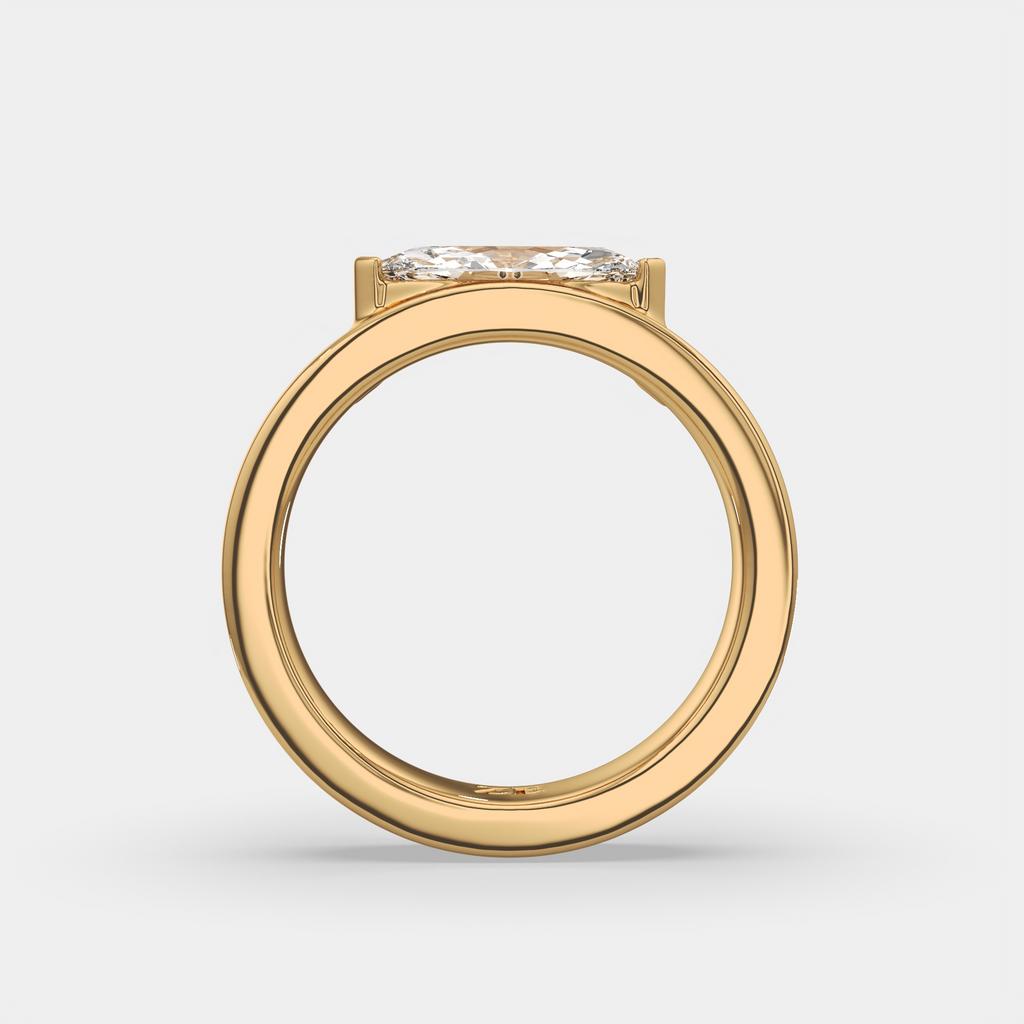 1.00 Ct D VS1 Marquise East West Solitaire Lab Grown Diamond Ring, in yellow gold, side profile