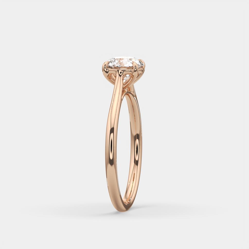 1.00 Ct D VVS2 Round Solitaire Lab Grown Diamond Ring, in rose gold, side profile