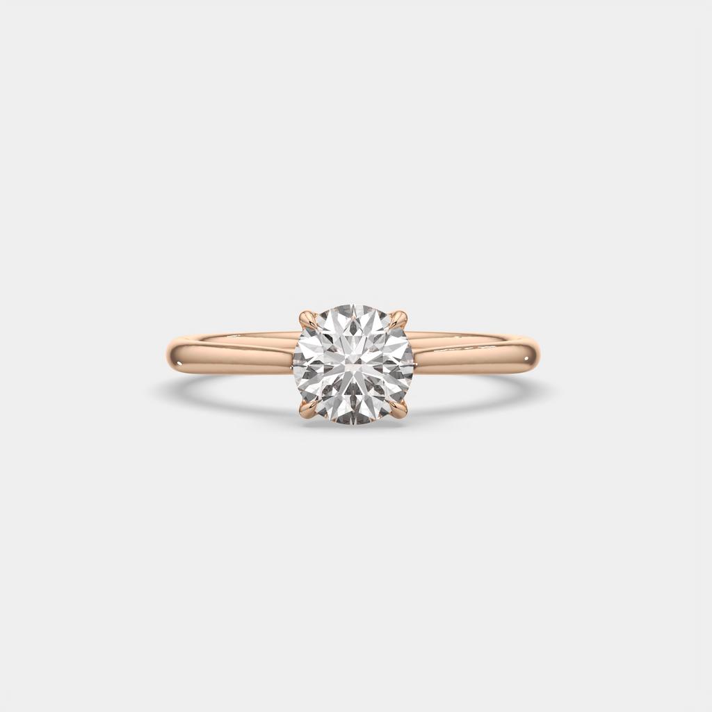1.00 Ct D VVS2 Round Solitaire Lab Grown Diamond Ring, in rose gold, top view