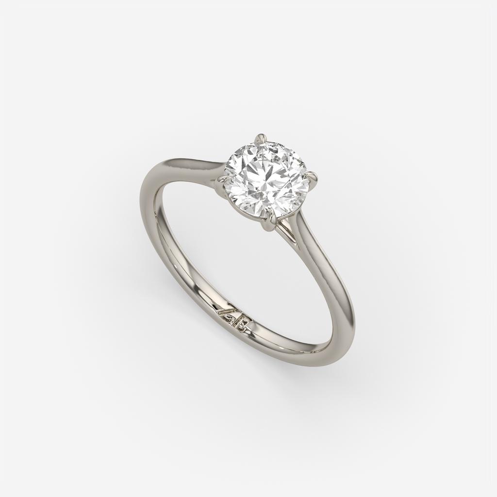 1.00 Ct D VVS2 Round Solitaire Lab Grown Diamond Ring, in white gold, front view