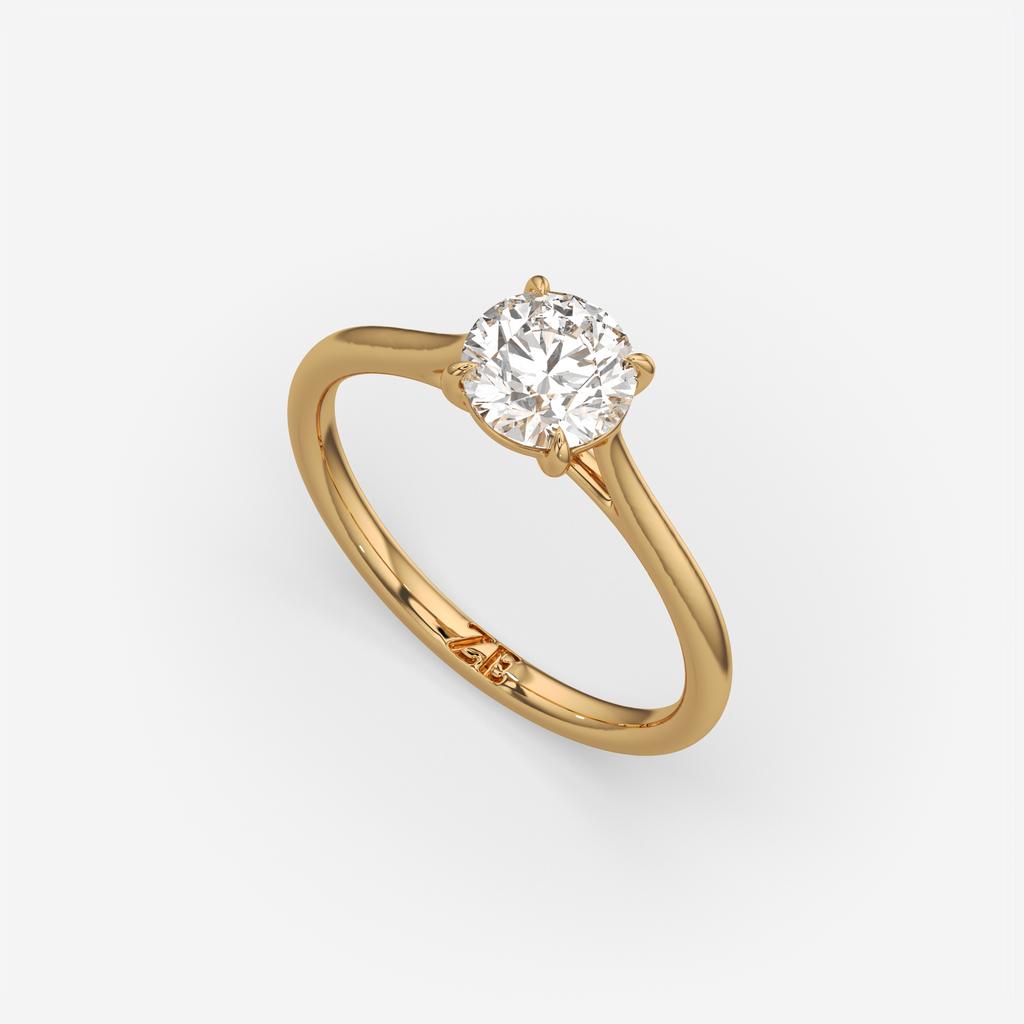 1.00 Ct D VVS2 Round Solitaire Lab Grown Diamond Ring, in yellow gold, front view