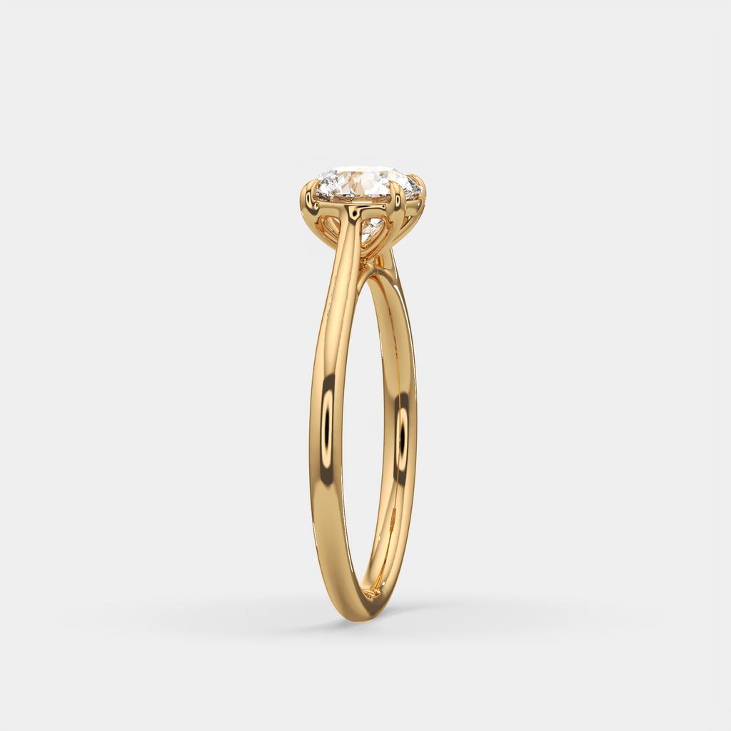 1.00 Ct D VVS2 Round Solitaire Lab Grown Diamond Ring, in yellow gold, side profile