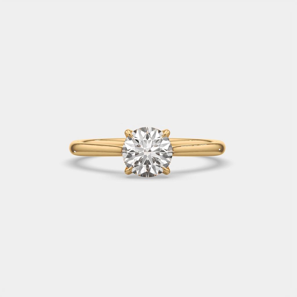 1.00 Ct D VVS2 Round Solitaire Lab Grown Diamond Ring, in yellow gold, top view