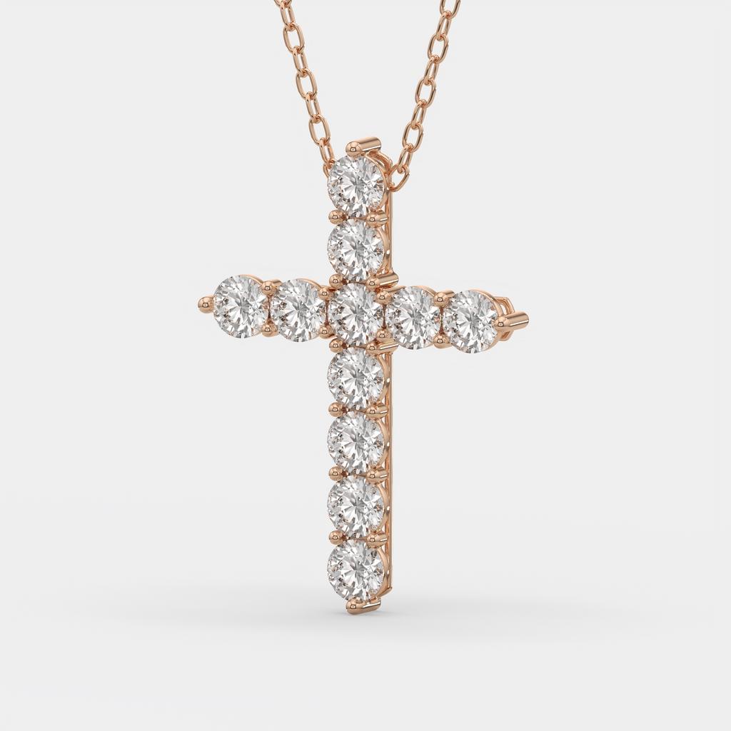 11.00 Ct D VS1 Round Lab-Grown Diamond Cross Pendant, in rose gold, side profile