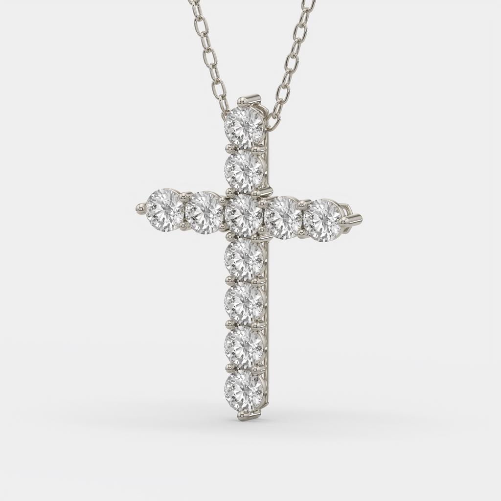 11.00 Ct D VS1 Round Lab-Grown Diamond Cross Pendant, in white gold, side profile