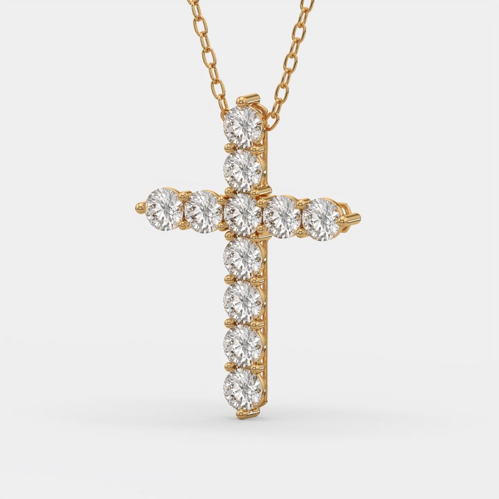 11.00 Ct D VS1 Round Lab-Grown Diamond Cross Pendant, in yellow gold, front view