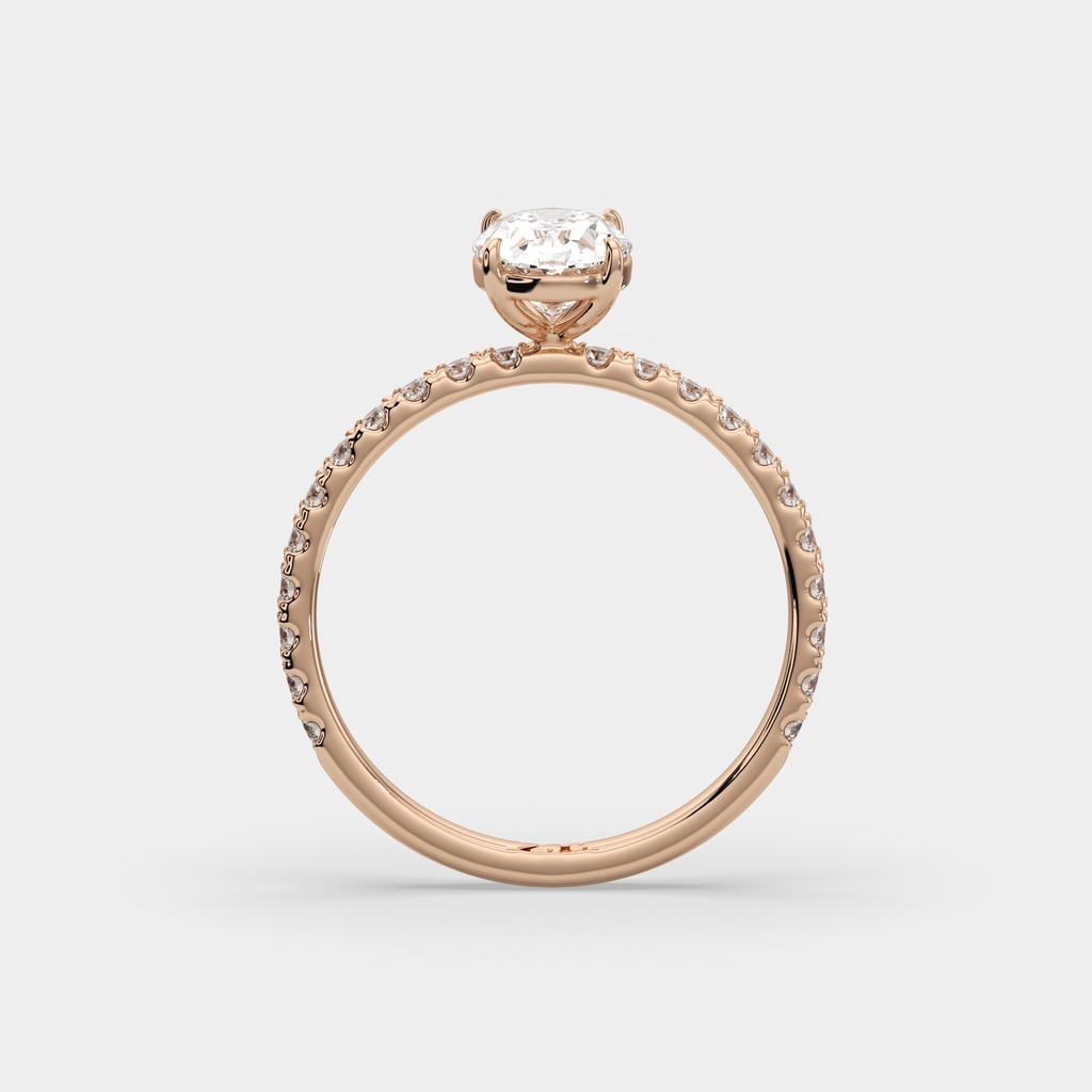 1.30 Ct D VS1 Oval Lab-Grown Diamond Ring with Round Accents, in rose gold, side profile