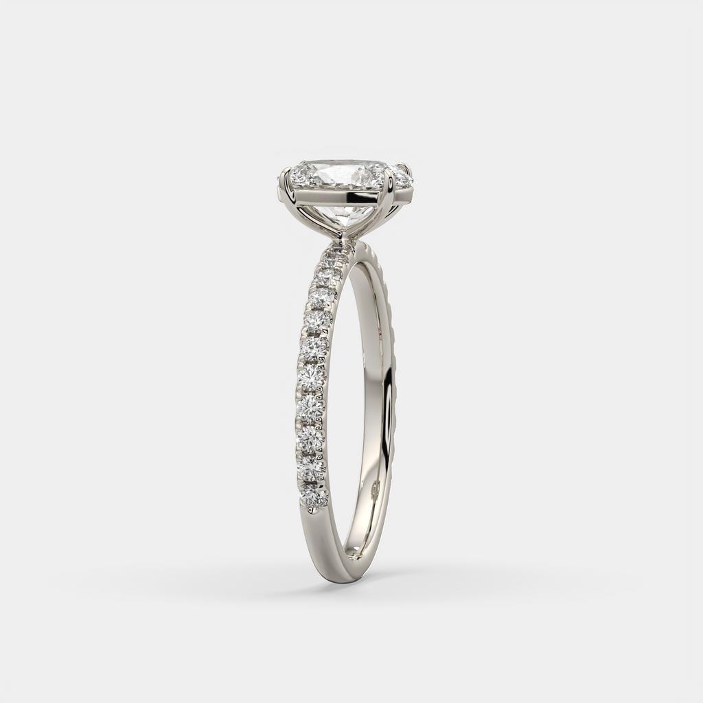 1.30 Ct D VS1 Oval Lab-Grown Diamond Ring with Round Accents, in white gold, side profile