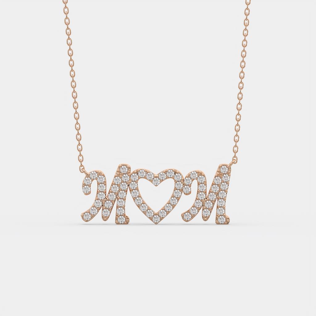 1.50 Ct D VS1 Round Brilliant MOM Diamond Pendant, in rose gold, front view