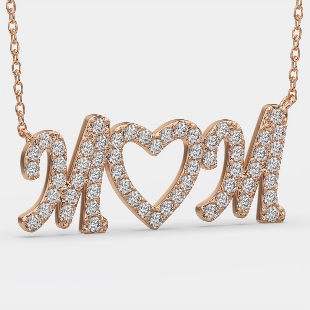 1.50 Ct D VS1 Round Brilliant MOM Diamond Pendant, in rose gold, front view