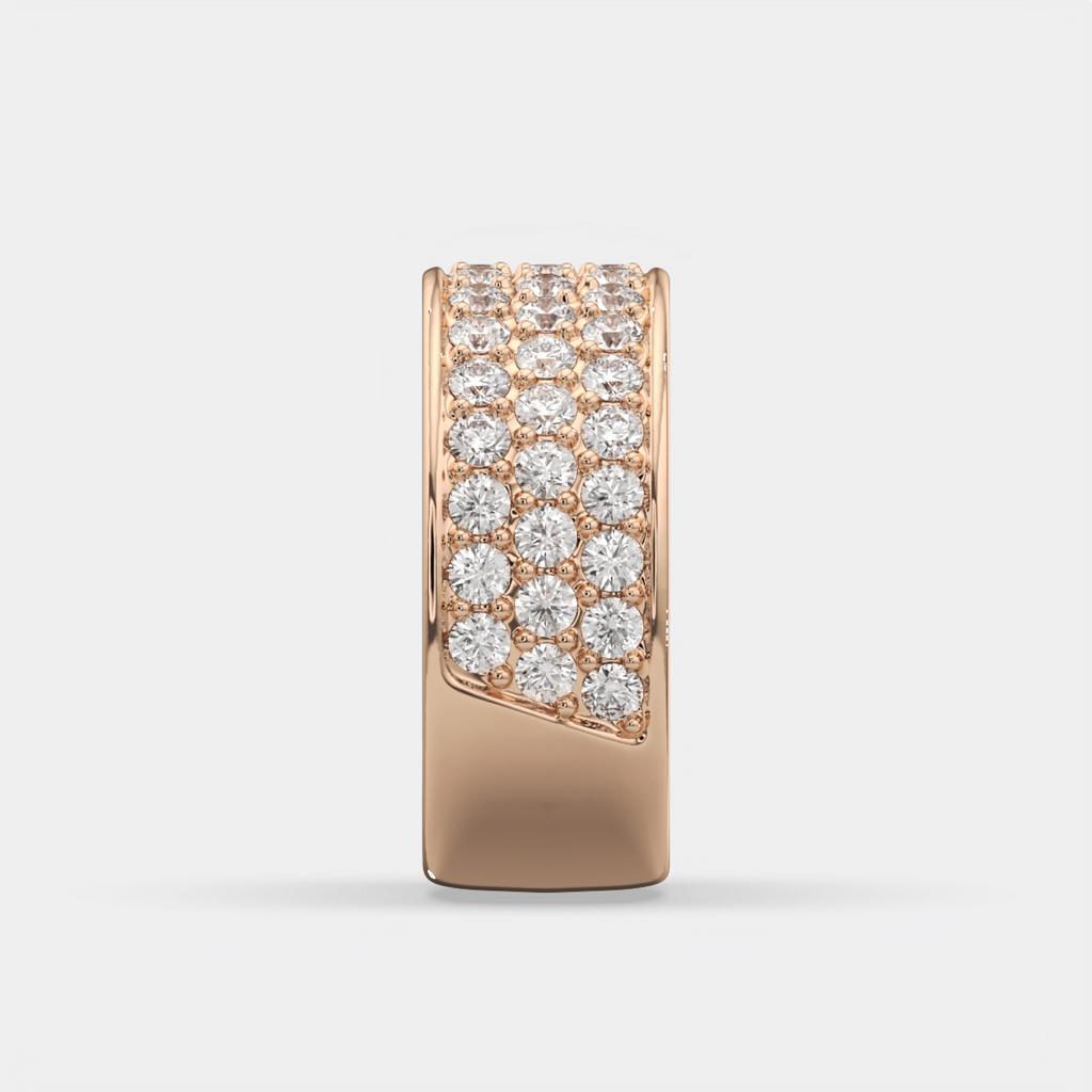 1.50 Ct D VS1 Round Lab Grown Diamond 3 Row Pavé Band, in rose gold, side profile