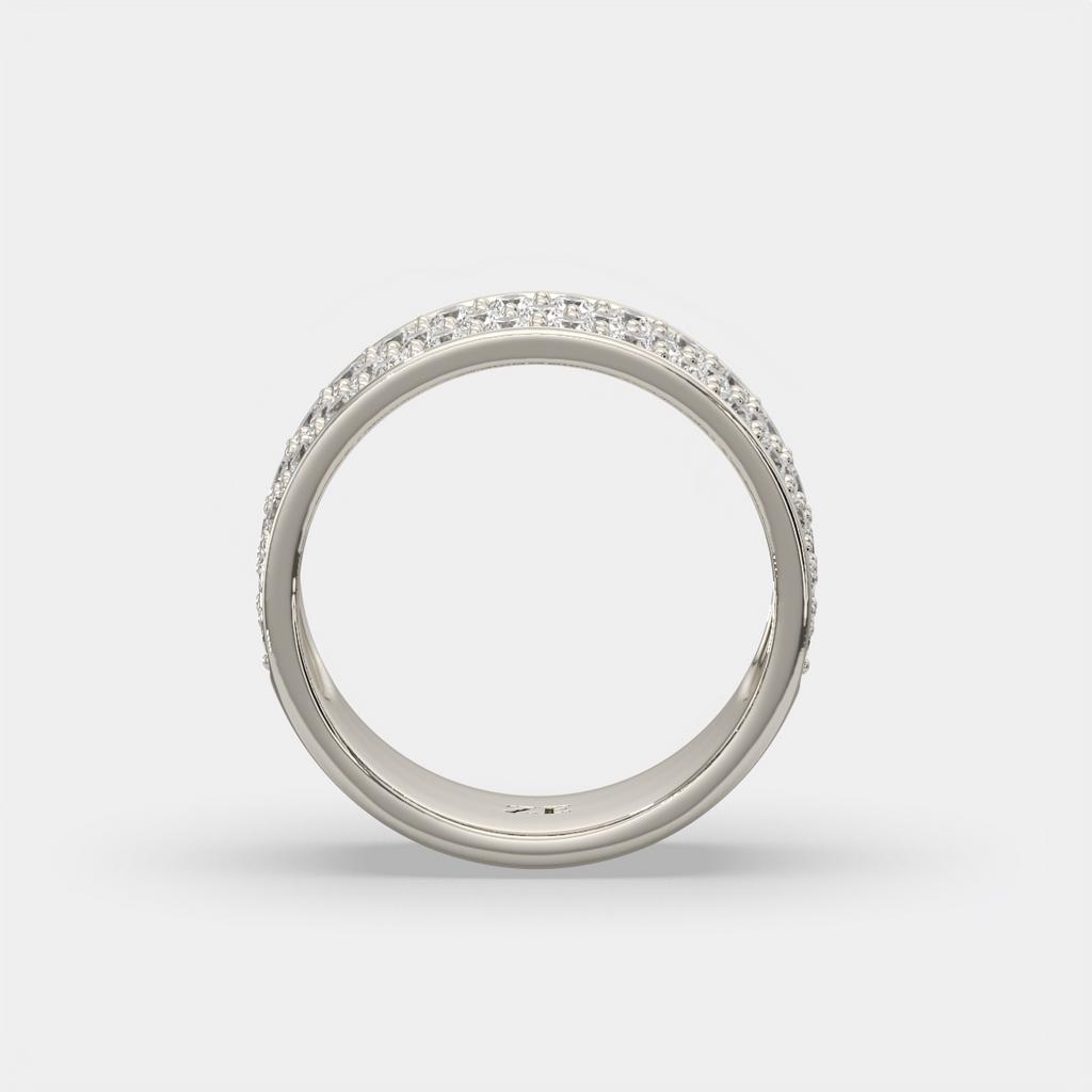 1.50 Ct D VS1 Round Lab Grown Diamond 3 Row Pavé Band, in white gold, side profile