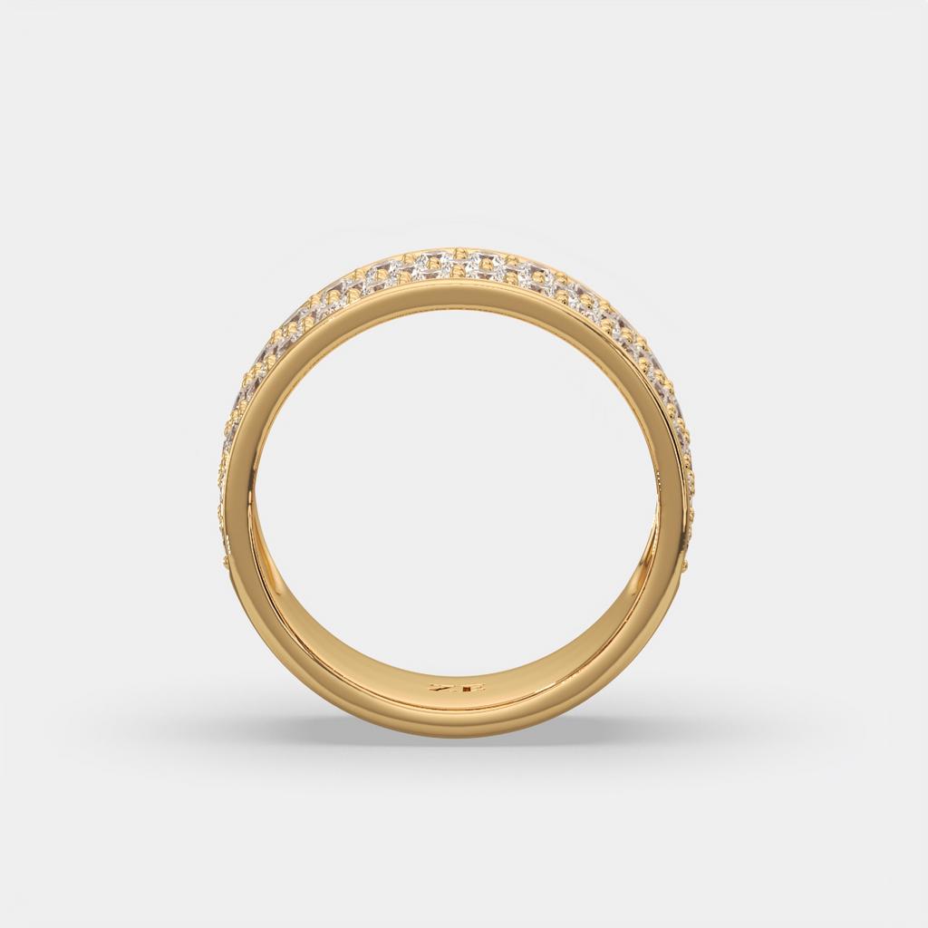 1.50 Ct D VS1 Round Lab Grown Diamond 3 Row Pavé Band, in yellow gold, side profile