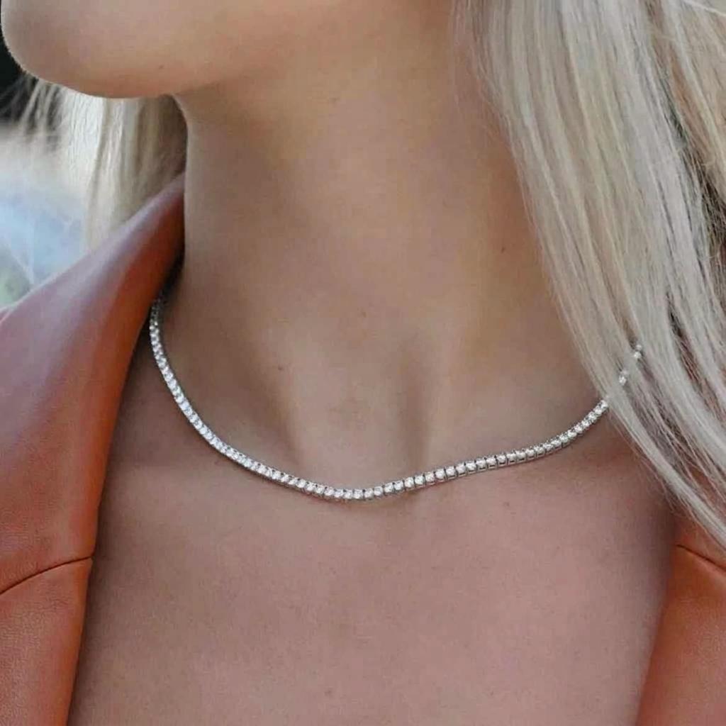 15.00 Ct D-E VS1 Round Lab-Grown Diamond Tennis Necklace, in white gold, front view