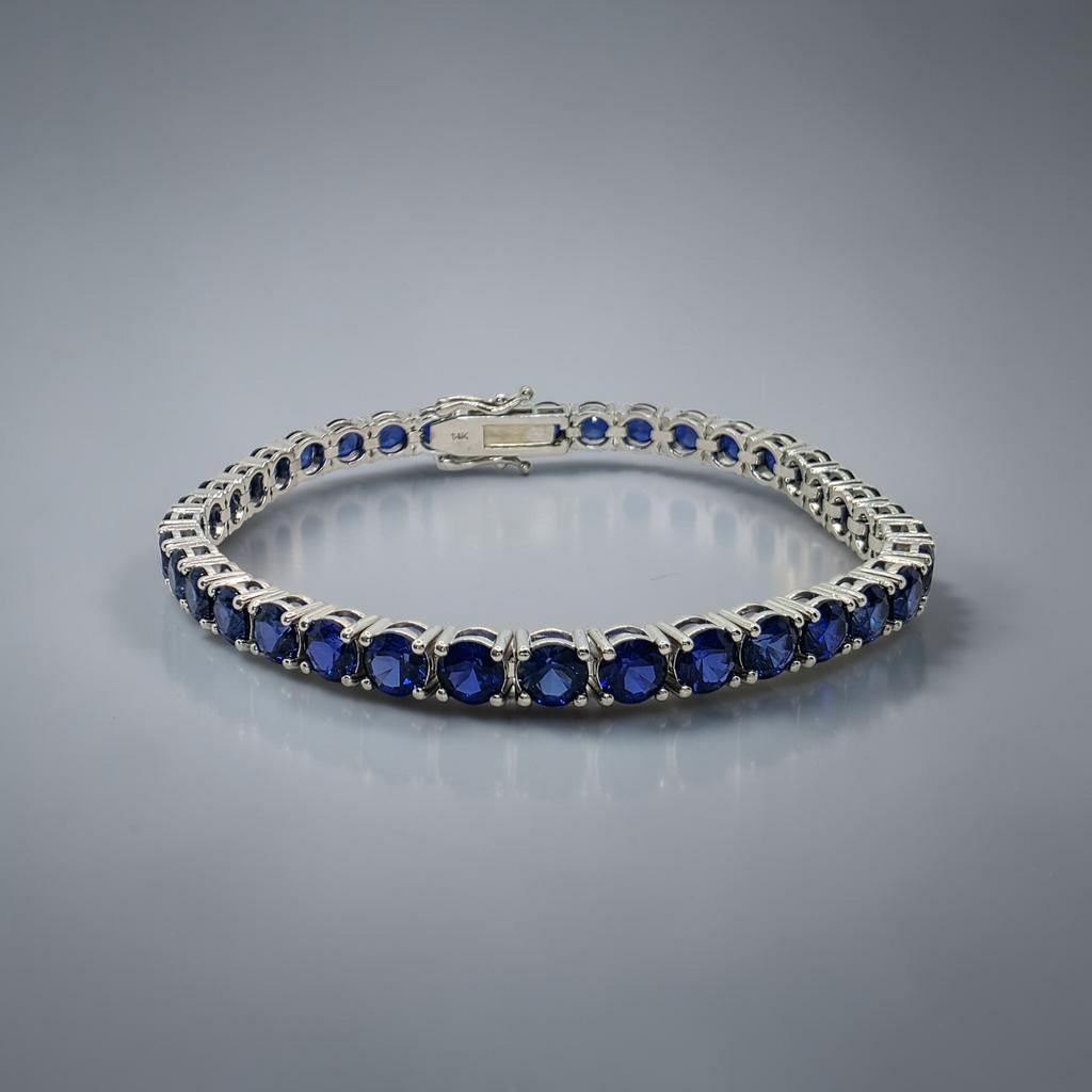 16 CTW Round Blue Sapphire Tennis Bracelet, in white gold, front view
