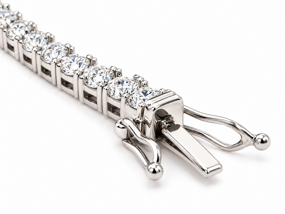 18.00 Ct D-E VS1 Round Lab-Grown Diamond Tennis Necklace, in white gold, detail shot