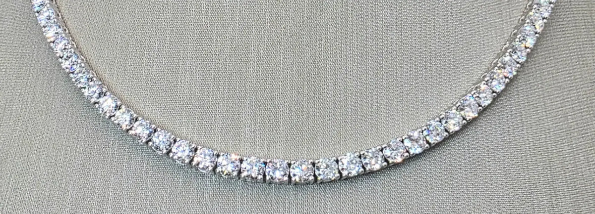 18.00 Ct D-E VS1 Round Lab-Grown Diamond Tennis Necklace, in white gold, front view