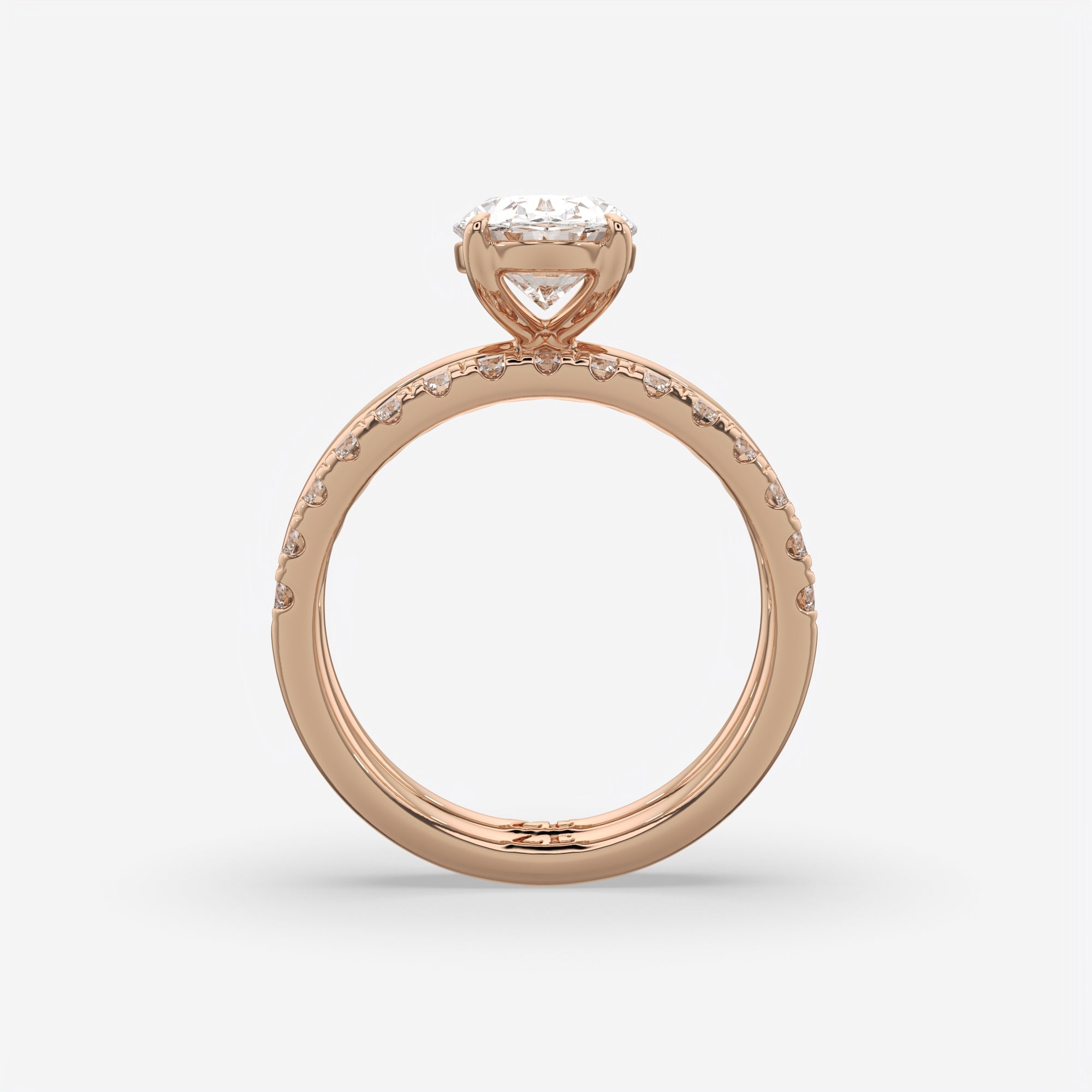 2.50 Ct D VS1 Oval Diamond Halo with Matching Band, in 14k rose gold, engagement ring side profile