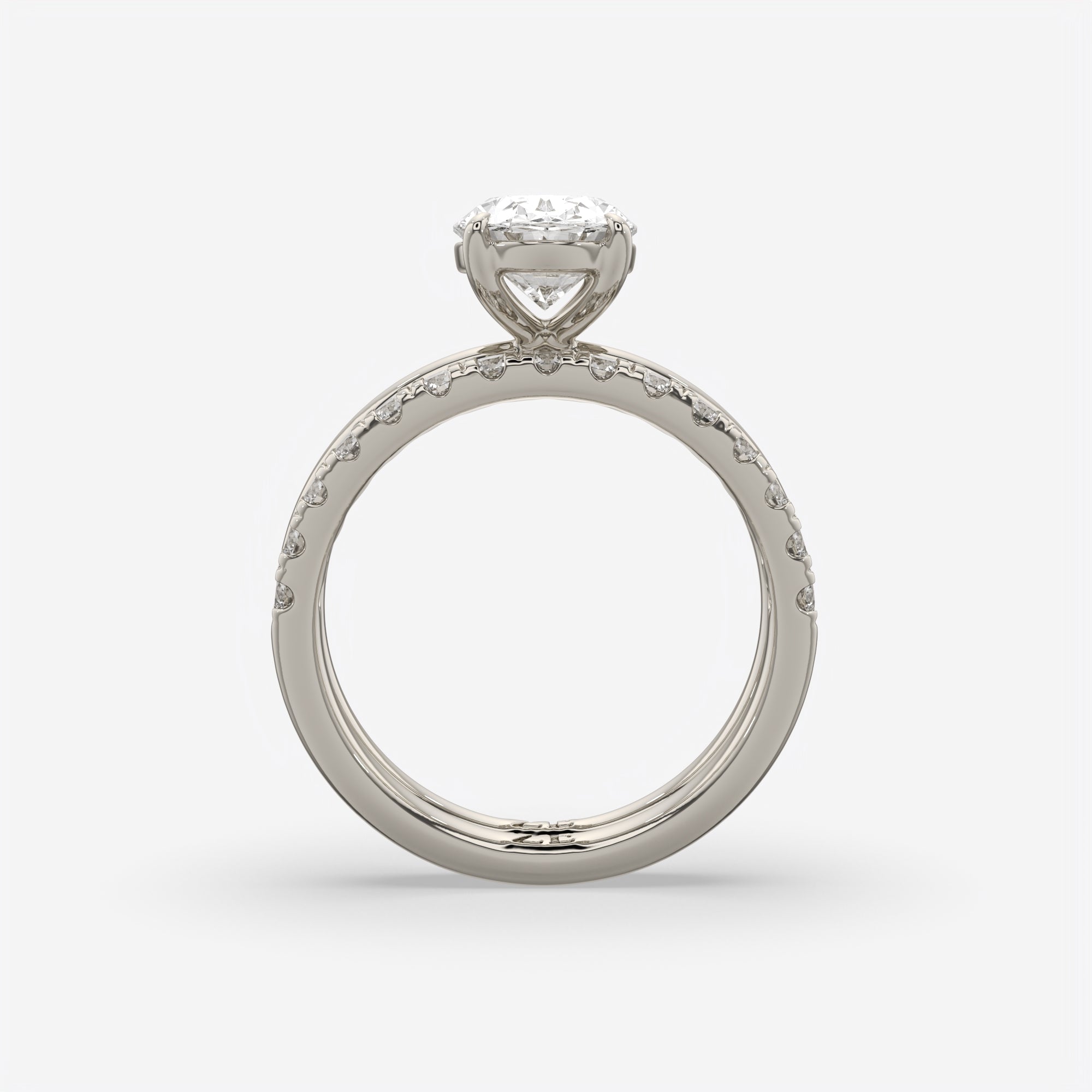 2.50 Ct D VS1 Oval Diamond Halo with Matching Band, in 14k white gold, engagement ring side profile