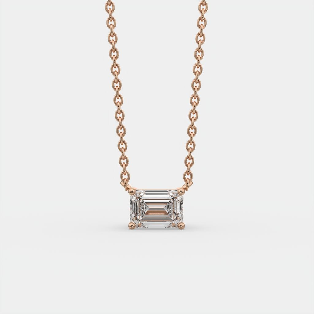2.00 Ct D VS1 Emerald Cut Lab-Grown Diamond Solitaire Pendant, in rose gold, front view