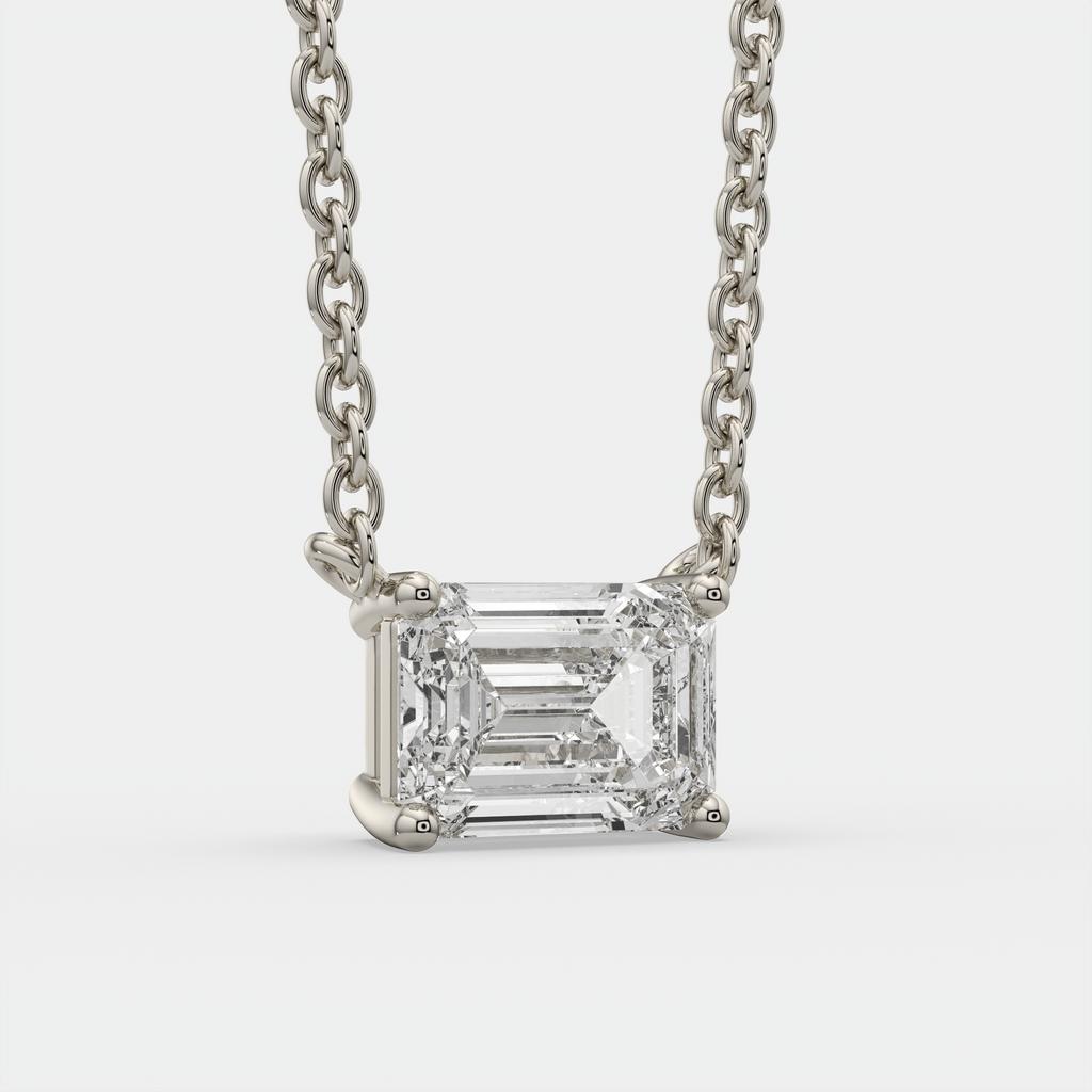 2.00 Ct D VS1 Emerald Cut Lab-Grown Diamond Solitaire Pendant, in white gold, front view