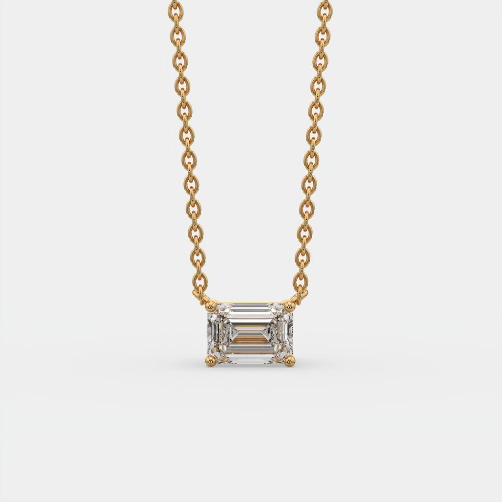 2.00 Ct D VS1 Emerald Cut Lab-Grown Diamond Solitaire Pendant, in yellow gold, front view